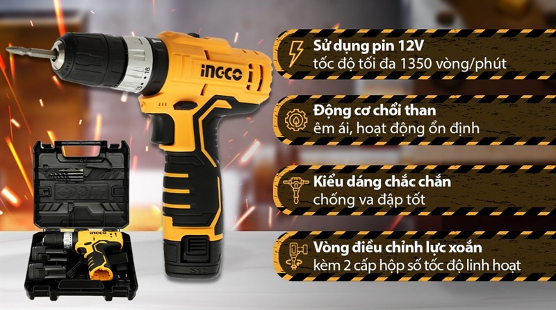 Máy khoan búa pin Ingco CIDLI1232 thiết kế nhỏ gọn