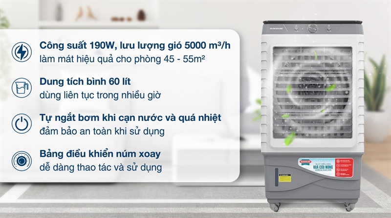 Quạt điều hòa Sunhouse SHD7798 thiết kế hiện đại