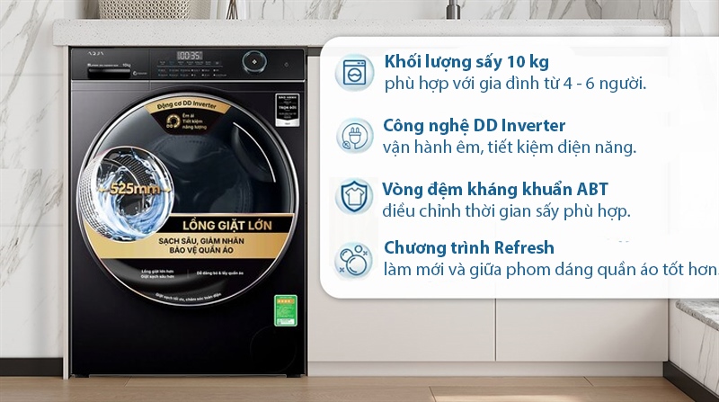 Máy giặt Aqua 10kg thiết kế lồng giặt lớn 525mm