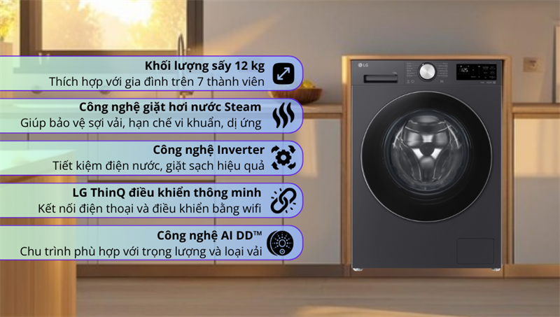 Máy giặt LG AI DD Inverter 12 kg FX1412N5G - Thiết kế hiện đại
