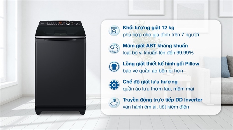 Máy giặt Aqua 12kg với thiết kế tinh tế