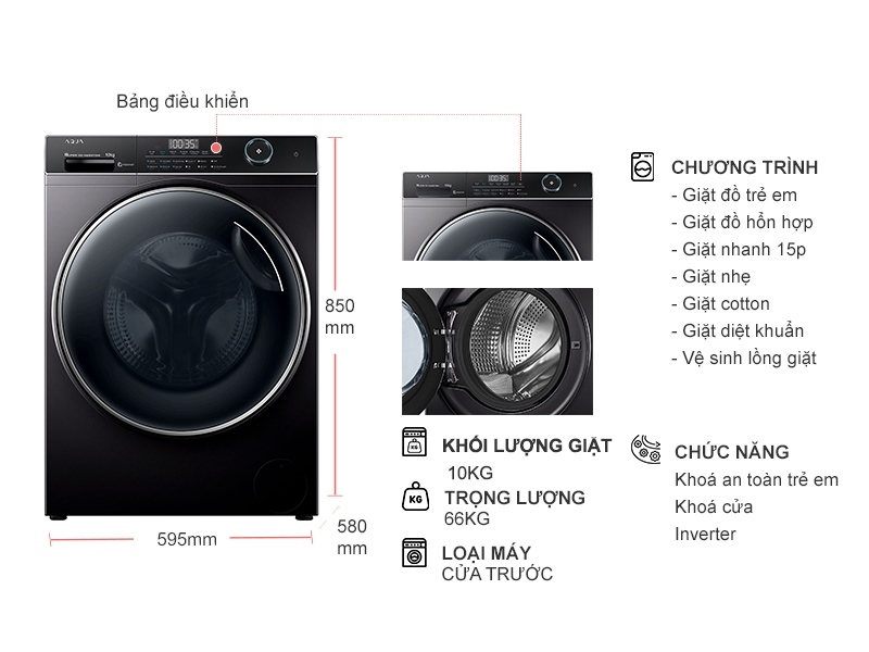 Tổng thể sản phẩm máy giặt Aqua 2024