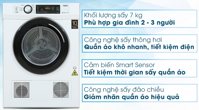 Máy sấy thông hơi Aqua 7 Kg AQH-V700FW tổng quan