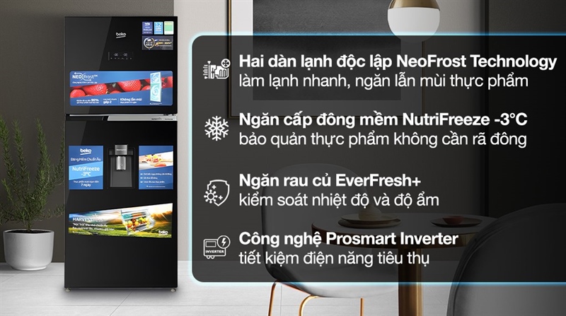 Tủ lạnh Beko Inverter 375 lít thiết kế sang trọng