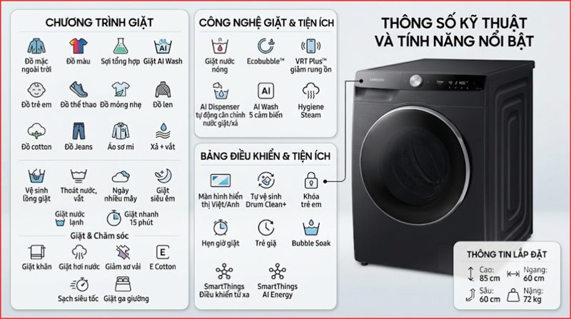 Máy giặt Samsung AI EcoBubble Inverter 12 kg WW12CGP44DSBSV thông minh - Việt Nam - Ảnh 5