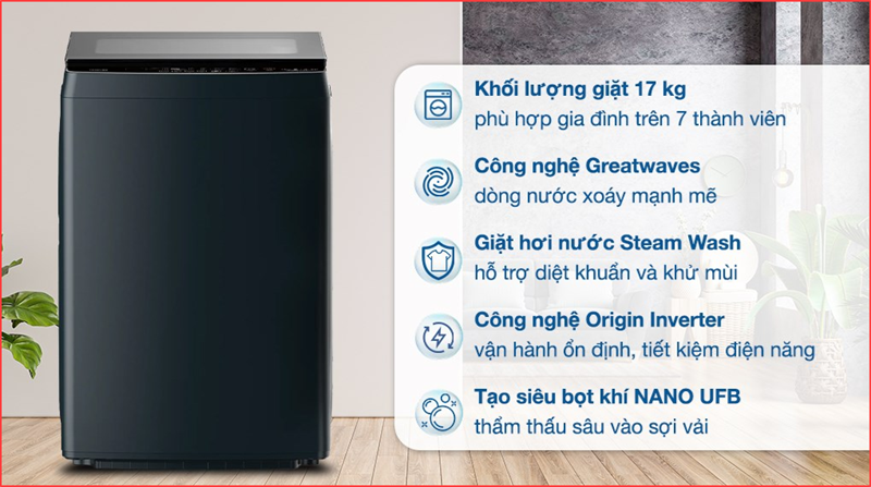 Máy giặt Toshiba Inverter 17kg thiết kế hiện đại 2025