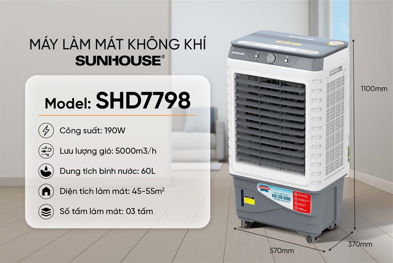 Thiết kế bánh xe di chuyển quạt điều hòa Sunhouse