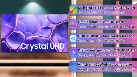 Smart Tivi Crystal UHD Samsung 4K 43 inch 43U8500F 2025