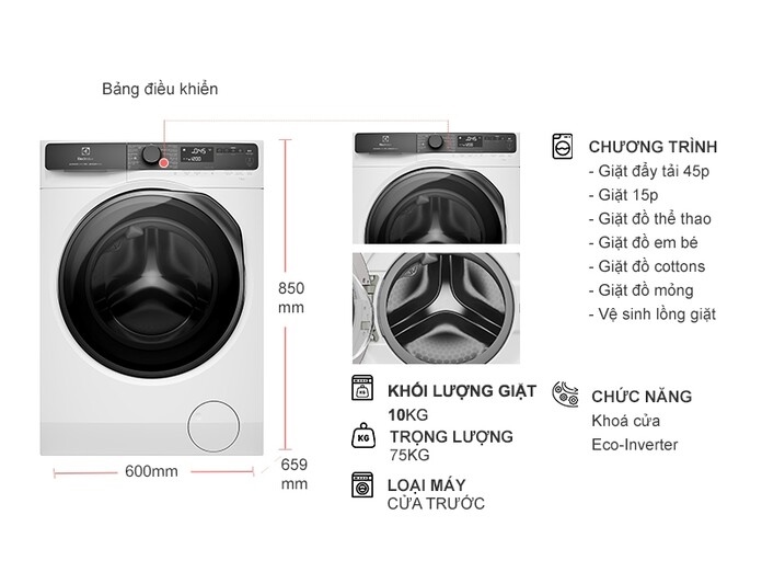 Tổng thể thiết kế sang trọng của máy giặt Electrolux 10kg