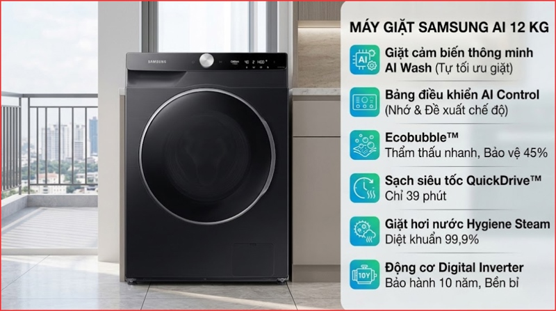 Máy giặt Samsung AI EcoBubble Inverter 12 kg WW12CGP44DSBSV thông minh - Việt Nam