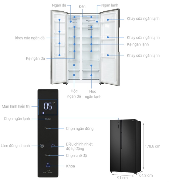 Chi tiết khay kệ tủ lạnh LG GR-B256BL