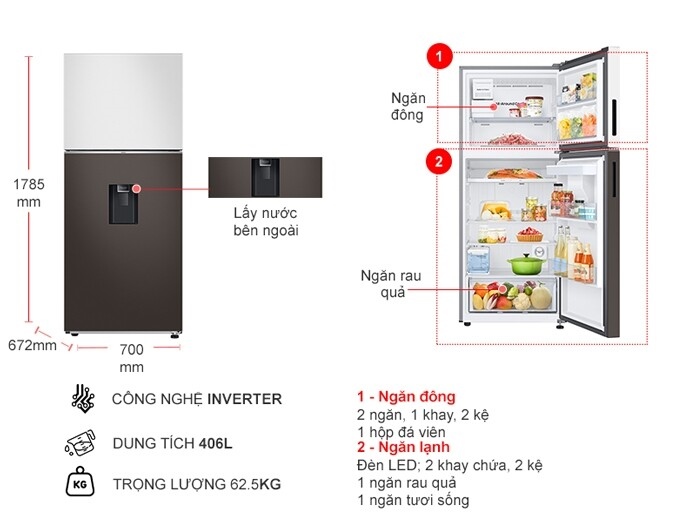 Thiết kế nội thất thông minh bên trong tủ lạnh Samsung