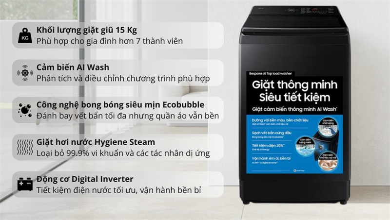 Máy giặt Samsung 15kg thiết kế lồng đứng hiện đại
