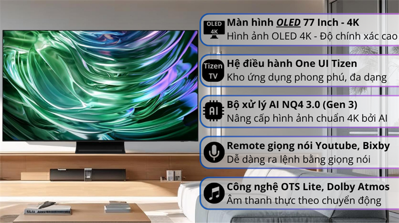 Smart Tivi OLED Samsung AI 4K 77 inch QA77S90F 2025 thiết kế sang trọng