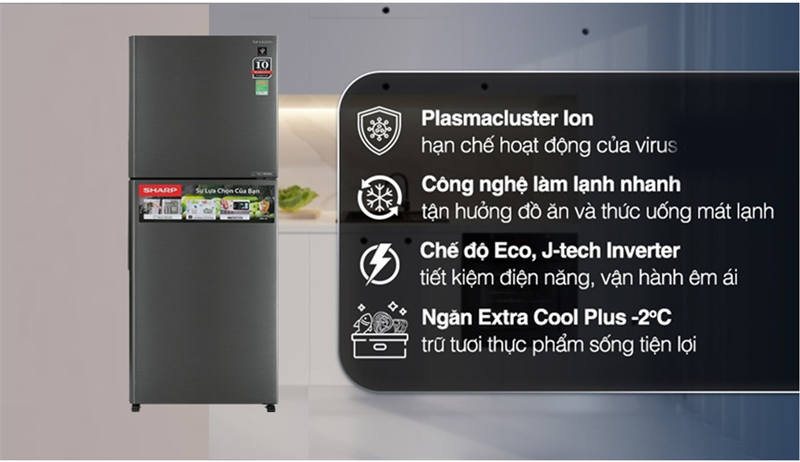 Tủ lạnh Sharp Inverter 330 lít SJ-XP352AE-DS thiết kế sang trọng