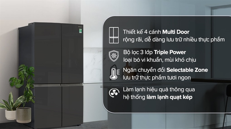 Tủ lạnh Hitachi 569 lít R-WB640PGV1 tổng thể sang trọng
