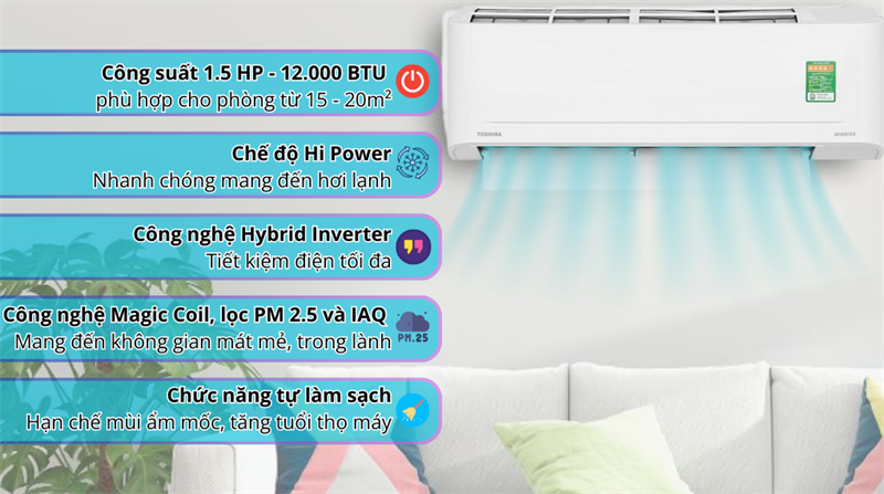 Máy lạnh Toshiba Inverter 1.5 HP RAS-H13S5KCV2G-V 2025 thiết kế hiện đại