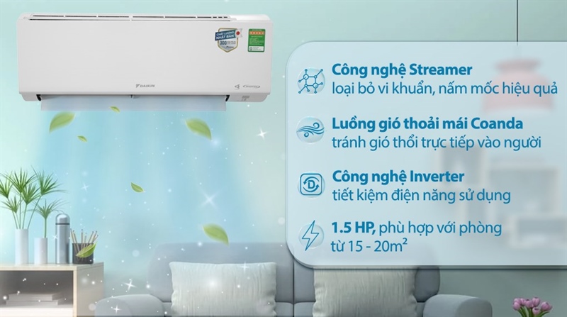Máy lạnh Daikin Inverter 1.5 HP ATKF35XVMV - Thiết kế sang trọng tinh tế