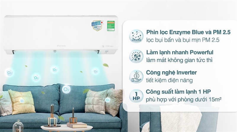 Máy lạnh Daikin Inverter 1 HP ATKB25YVMV 2024 tổng thể