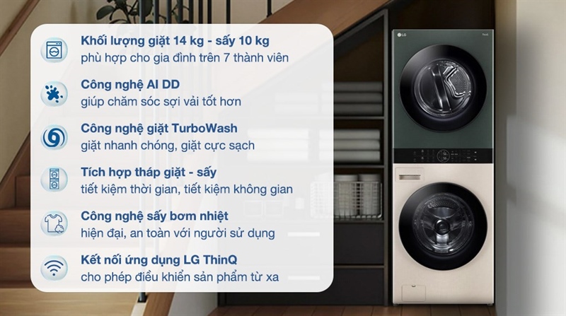 Tháp giặt sấy LG WashTower WT1410NHEG - Thiết kế nguyên khối hiện đại