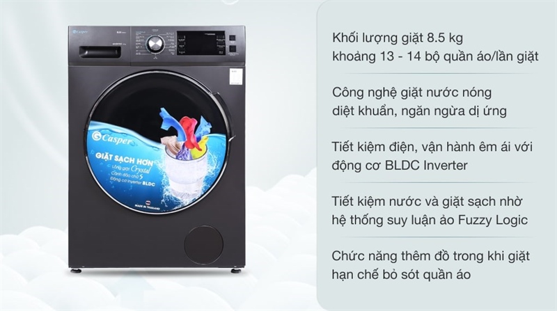 Máy giặt Casper 8.5kg WF-85I140BGB thiết kế hiện đại