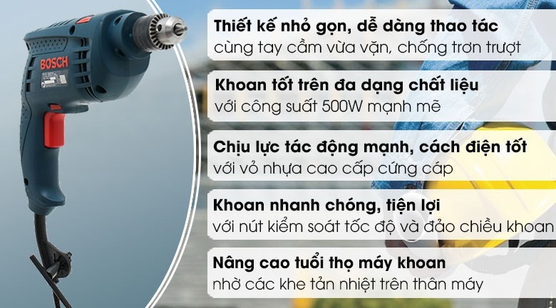 Máy khoan động lực Bosch GSB 10 RE 500W - Động cơ mạnh mẽ