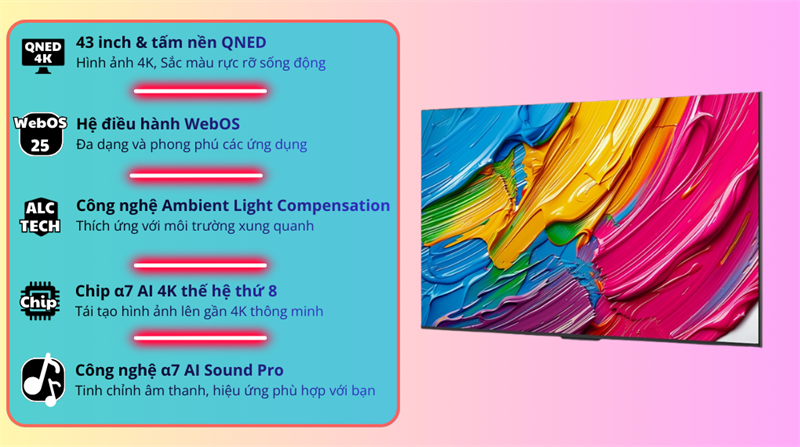 Smart Tivi LG QNED AI 4K 43 Inch 43QNED80ASA 2025 hiển thị màu sắc sống động