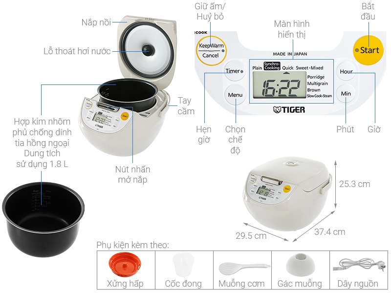Nồi cơm điện Tiger JBV-S18W chính hãng
