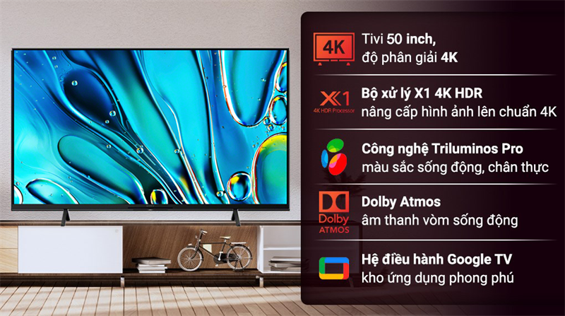 Google Tivi Sony 4K 50 inch K-50S30 hiển thị hình ảnh sắc nét với bộ xử lý X1