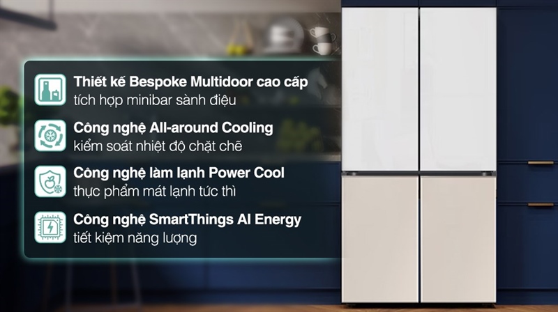 Tủ lạnh Samsung Inverter 648 lít Multi Door Bespoke RF59CB66F8S/SV thiết kế mặt kính sang trọng