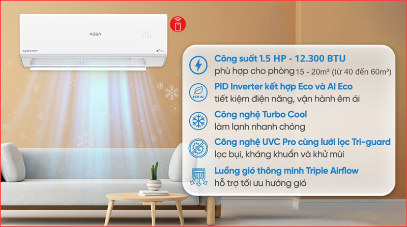 Máy lạnh AQUA Inverter 1.5 HP AQA-RUV13RB5 2026 - Thái Lan