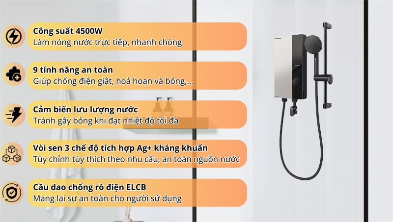 Máy nước nóng trực tiếp Panasonic 4500W DH-4US1VS thiết kế hiện đại