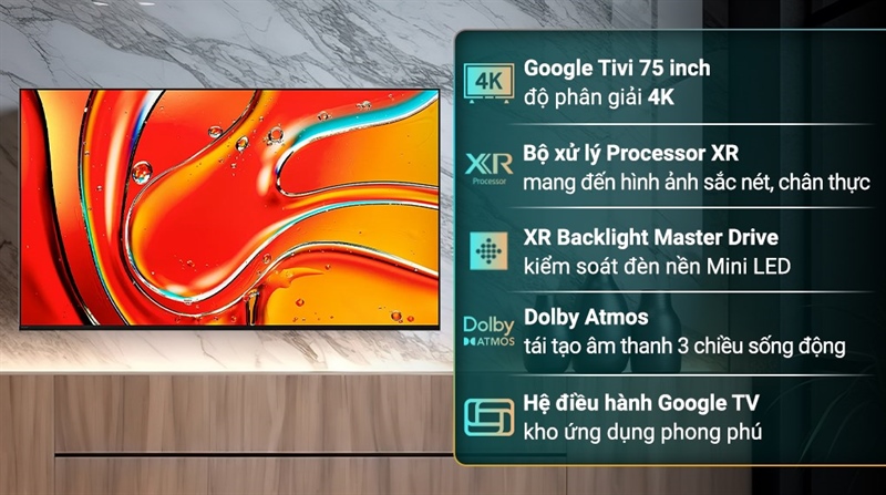 Google Tivi QLED Mini LED Sony AI 4K 75 inch K-75XR70 - Malaysia