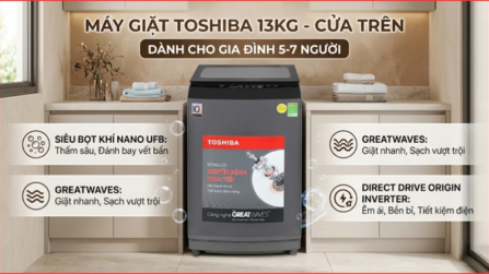 Máy giặt Toshiba Inverter 13 kg AW-DM1400LV(MK) 2026 - Thái Lan