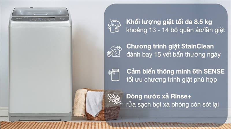 Máy giặt Whirlpool 8.5 kg VWVC8502FS tổng quan