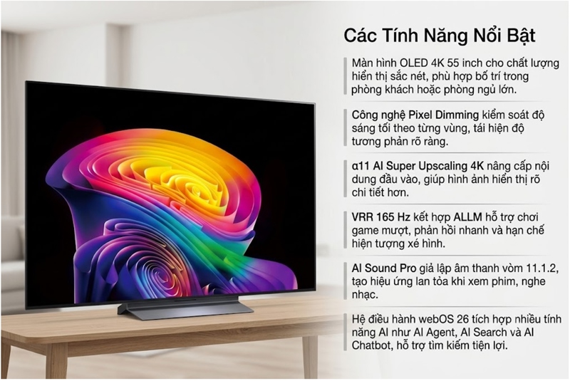 Smart Tivi OLED LG 55 inch với bộ xử lý AI mạnh mẽ