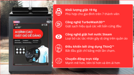 Máy giặt LG AI DD Inverter 19 kg T2519SX5G 2025 - Thái Lan