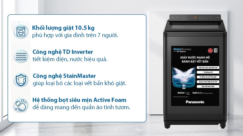 Máy giặt Panasonic Inverter 10.5 Kg NA-FD105X3BV 2025 - Thiết kế sang trọng hiện đại