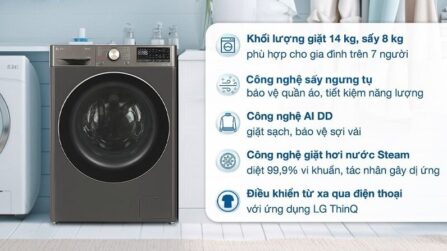 Máy giặt sấy lồng ngang LG AI DD™ Inverter 14kg/sấy 8kg FV1414H3BA