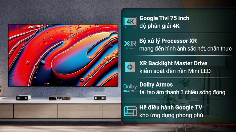 Google Tivi QLED Mini LED Sony 75 inch K-75XR90 - Thiết kế sang trọng