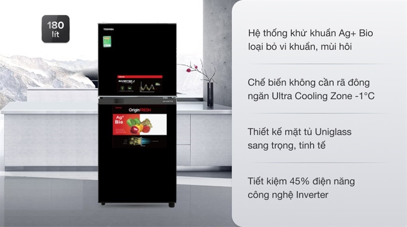 Tủ lạnh Toshiba Inverter 180 lít GR-B22VU UKG - Thiết kế sang trọng