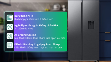 Tủ lạnh Samsung Inverter 578 lít Side By Side RS57DG410EB4SV 2024 - Việt Nam