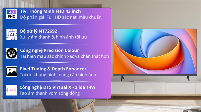 Smart Tivi Hisense FHD 43 inch 43A4Q 2025 - Thiết kế hiện đại tinh tế