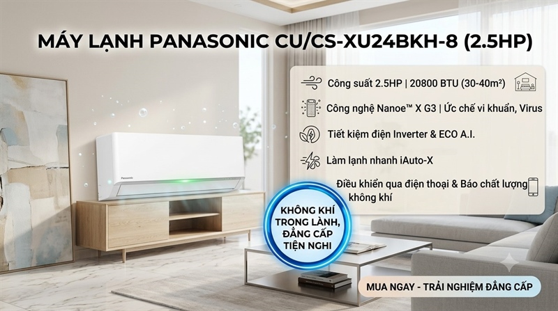 Máy lạnh Panasonic Inverter 2.5 HP CU/CS-XU24BKH-8 2025 - Malaysia