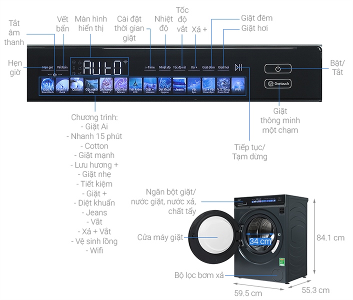 Máy giặt Aqua Inverter 14 kg AW14-BD4377U1L(GN) 2025 - Điều khiển thông minh qua Haismart